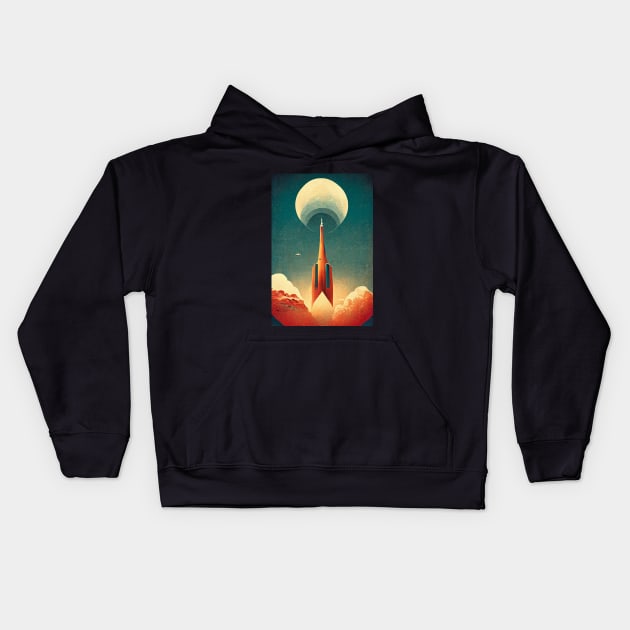 Rocket Launch Retro Kids Hoodie by Retro Travel Design